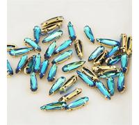 Strass à coudre, Lot de 20 strass en verre à sertir en forme de larme, 4 x 15 mm, multicolores, à coudre(Gold Blue Light,4x15mm -500pcs)