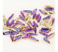 Strass à coudre, Lot de 20 strass en verre à sertir en forme de larme, 4 x 15 mm, multicolores, à coudre(Gold Purple Light,4x15mm -500pcs)