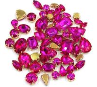 Strass à coudre, Lot de 50 pierres de cristal de différentes formes, faites à la main, à coudre sur sacs, chaussures ou vêtements.(Rose)