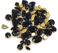 Strass à coudre, Lot de 50 pierres de cristal de différentes formes, faites à la main, à coudre sur sacs, chaussures ou vêtements.(Black)