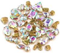 Strass à coudre, Lot de 50 pierres de cristal de différentes formes, faites à la main, à coudre sur sacs, chaussures ou vêtements.(Crystal Ab)