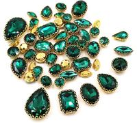 Strass à coudre, Lot de 50 pierres en cristal différentes formes, for couture(Emerald)