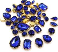 Strass à coudre, Lot de 50 pierres en cristal différentes formes, for couture(Royal Blue)