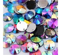 Strass à dos plat, Strass acryliques de forme ronde couleur Ab, 100 pièces, décoration à dos plat, 2 trous