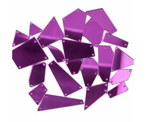 Strass acryliques effet miroir pour travaux d'aiguille, à coudre, irréguliers, violets, tailles variées, 60 pièces