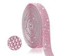 Strass Autocollant, 270 CM Ruban de Diamant et de Strass Cristal, Bande Auto-Adhésive pour Vases, Cahiers, Bagages, Fêtes (Rose)