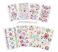 Strass Autocollant Enfants 8 Feuilles, 1 pc de pince à épiler, Gommettes Paillettes Acrylique pour décoration, Bijoux, Artisanat, Loisirs Créatifs pour Enfants, Pierres Strass Crystal Phone Sticker
