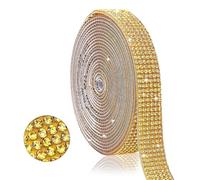 Strass Autocollant - Ruban de Diamant Cristal 270 CM, Bande Auto-Adhésif pour Vases, Cahiers, Bagages, Fêtes (Jaune)