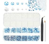Strass bleu clair blanc pour Bedazzling perle Kit, 2mm 3mm 4mm 5mm 6mm (SS8-SS30) non Hotfix Flatback bébé bleu blanc diamants Kit, ongles cristaux perles de pierres précieuses pour bricolage Art