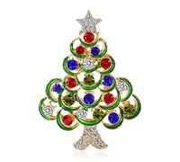 Strass colorés Broche de Noël en forme d'arbre Broche brillante pour vêtements Décoration d'arbre de Noël Corsage en forme d'écharpe Clip