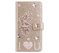 Strass Coque for MOTO Edge 60 PRO 5G Glitter Pu Leather Cover Étui en cuir Housse Coque Brillant Flip Portefeuille Motif Ange Glitter Bling Diamant Coque pour MOTO Edge 60 PRO 5G PU Cuir Étui,Or