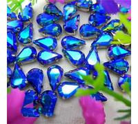 Strass en verre à coudre, couleurs AB, griffe argentée, strass à coudre, gouttes d'eau, cristaux en forme de larme, appliques, garnitures DIY(8x13mm 50pcs A5 Sapphire AB)