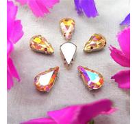 Strass en verre à coudre, couleurs AB, griffe argentée, strass à coudre, gouttes d'eau, cristaux en forme de larme, appliques, garnitures DIY(8x13mm 50pcs A4 Champagne gold)