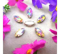 Strass en verre à coudre, couleurs AB, perles argentées en forme de navette, à coudre sur des applications en cristal de verre (13 x 27 mm, 10 pièces, A14 pêche clair AB)(7x15mm 20pcs A1 Crystal AB)