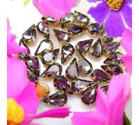 Strass en verre à coudre, cristaux de verre dorés à griffes, perles de strass fines en forme de goutte d'eau, couleurs fantaisie (6 x 10 mm, 50 pièces, A3, aigue-marine)(8x13mm 50ps A5 Black diamond)
