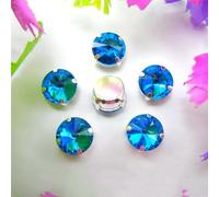 Strass en verre à coudre, cristaux en verre à griffes argentées, mélange de couleurs, forme ronde Rivoli, perles en strass à coudre, applique DIY(16mm 20pcs A13 Aquamarine)
