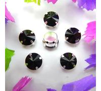 Strass en verre à coudre, cristaux en verre à griffes argentées, mélange de couleurs, forme ronde Rivoli, perles en strass à coudre, applique DIY(10mm 20pcs A2 Black)