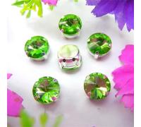 Strass en verre à coudre, cristaux en verre à griffes argentées, mélange de couleurs, forme ronde Rivoli, perles en strass à coudre, applique DIY(14mm 20pcs A15 Peridot)