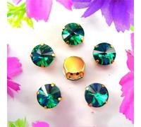 Strass en verre à coudre, griffes dorées, 7 tailles, mélange de couleurs, forme ronde Rivoli, perles à coudre, strass, applique DIY(6mm 50pcs A16 Emerald)