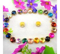 Strass en verre à coudre, griffes dorées, 7 tailles, mélange de couleurs, forme ronde Rivoli, perles à coudre, strass, applique DIY(18mm 10pcs A25 Dark red)