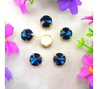 Strass en verre à coudre, griffes dorées, 7 tailles, mélange de couleurs, forme ronde Rivoli, perles à coudre, strass, applique DIY(10mm 20pcs A14 Blue Zircan)