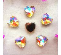 Strass en verre à coudre, perles en cristal en forme de cœur couleur AB, griffe argentée, applique for robe de mariée (8 mm, 50 pièces A9 aigue-marine AB)(8mm 50pcs A4 Champagne gold AB)
