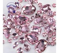 Strass en verre de forme mixte à paillettes pour vêtements, pierres précieuses artisanales roses à dos plat, cristal cousu sur strass avec griffe, 50 pièces/paquet S048 Z013-MIX-50