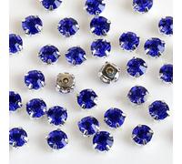Strass en verre de forme ronde avec griffe à coudre sur pierre de cristal Strass boucle de base en métal diamant pour vêtements 14 couleurs au choix-bleu foncé-6mm 100