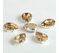 Strass en verre ! Diamant en forme de goutte avec griffe, à coudre, base en métal, boucle, pierre de cristal pour vêtements - Champagne - 10 x 14 mm, 20 pièces