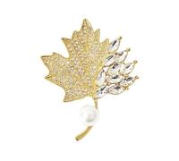Strass feuille broche épingle pour les femmes perle cristal érable feuille lapel épingle bijoux vintage élégant robe de mariage accessoires (03)