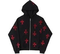 Strass Gothique Streetwear À Manches Longues Noir Zip À Capuche Y2k Hip Hop Joggers Sweat Mode Coréenne Punk Sport Manteau Pull