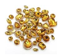 Strass hotfix Lot de 50 strass brillants à coudre, 24 couleurs mélangées, forme mixte, dorés, griffes, cristal, boucle, décoration mariage, vêtements, chaussures, robes pour Bricolage(Golden Yellow)