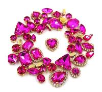 Strass hotfix Lot de 50 strass brillants à coudre, 24 couleurs mélangées, forme mixte, dorés, griffes, cristal, boucle, décoration mariage, vêtements, chaussures, robes pour Bricolage(Rose)