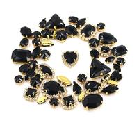 Strass Hotfix Lot de 50 strass brillants à coudre, 24 couleurs mélangées, forme mixte, dorés, griffes, cristal, boucle, décoration mariage, vêtements, chaussures, robes(Black)