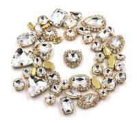 Strass hotfix Lot de 50 strass brillants à coudre, 24 couleurs mélangées, forme mixte, dorés, griffes, cristal, boucle, décoration mariage, vêtements, chaussures, robes pour Bricolage(WHITE)