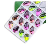 Strass Hotfix Strass à coudre de toutes tailles, couleurs cristal AB, gouttes populaires, pierres en, 2 trous, vêtements, bricolage, fabrication chaussures robe mariée(Rainbow,11x18mm 28pcs)