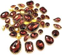 strass, Lot de 50 pierres en cristal différentes formes, for couture, dentelle dorée, sertissage griffes, strass verre, accessoires for chaussures et vêtements(Wine Red)