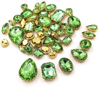strass, Lot de 50 pierres en cristal différentes formes, for couture, dentelle dorée, sertissage griffes, strass verre, accessoires for chaussures et vêtements(Light Green)