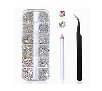 Strass Nail Art, 1440 Pièces Gems à Dos Plat Rond Cristal Strass, 6 Tailles Strass Nail Art, avec Pincette Pick Up et Stylo Pointeur Strass pour Nail Art et la Décoration de Bijoux