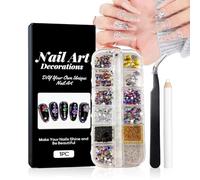 Strass Ongles - Ensemble Accessoires Manucure 3D | Pierres Multicolores Multi-Formes Avec Pince Et Stylo | 12 Casiers Autocollants Perles Strass Pour DIY Salon Maison, Fête Mariage