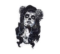 STRASS & PAILLETTES - Grand Tatouages éphémères Crane de Femme. Calavera. Tete de Mort Mexicaine Waterproof. Tatoo temporaire n&b - Bijou de Peau