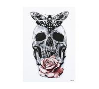 STRASS & PAILLETTES - Grand Tatouages éphémères Crane. Tete de Mort, Rose et Papillon Waterproof. Tatoo temporaire n&b - Bijou de Peau