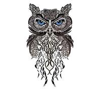 STRASS & PAILLETTES - Grand tatouages éphémères Hibou waterproof. Tatoo temporaire n&b - Bijou de peau