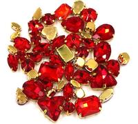Strass pour loisirs créatifs, Lot de 50 pierres cristal différentes formes, faites à la main, coudre sur sacs, chaussures ou vêtements(Red)