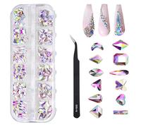 Strass pour Nail Art, 12 Styles de Cristaux AB pour Nail Art Strass, Dos Plat Gemmes Diamant Pierres avec Pince à épiler pour Art d’Ongles Artisanat 120 Pièces