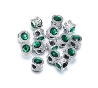 Strass Rivets 40 pcs/Lot couleur alliage strass entretoise perles grand trou baril perle for la fabrication de bijoux bricolage breloques Bracelet accessoire de cheveux(Green)