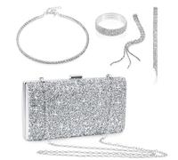 Strass Sac de Soirée Femme Pochettes et Clutches en Paillettes pour Mariage Fête Pochette Mariage Femme Clutch Ensemble avec Boucles d'oreilles Collier Bracelet 4 Pièces