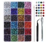 Strass SS10 Thermocollant pour Vetement,Strass Hotfix 24 Couleurs Mélangées pour Artisanat et Vêtements,avec 1 Pince,1 Crayon de Cire et 1 Cuillère