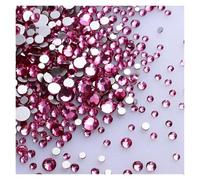 Strass Thermocollant Lot de 1440 strass noirs à dos plat en verre, tailles variées, paillettes, diamants, non thermocollants, for nail art et vêtements Strass DéCoratifs(Fuchsia)