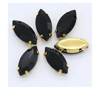 Strass Thermocollant Navette œil de cheval à coudre, strass dorés, griffes marquises, for travaux d'aiguille, bijoux, robes mariée, sacs, garnitures(Black,4x15mm 20pcs)